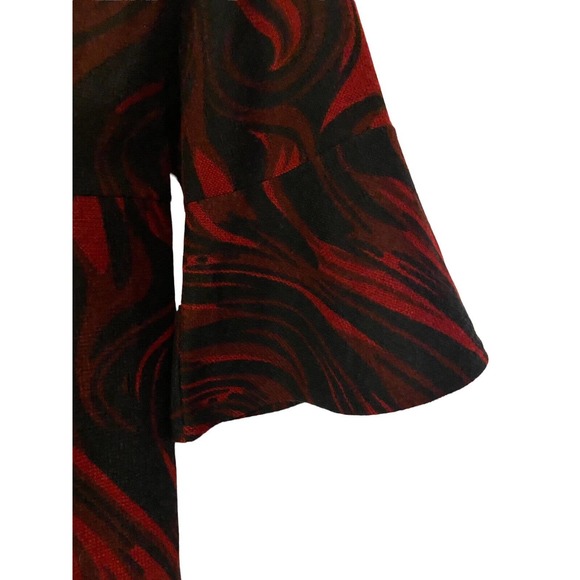 Midnight Velvet Textured Bell Sleeve Office Church Party Knee Length Red Dress - Picture 3 of 12